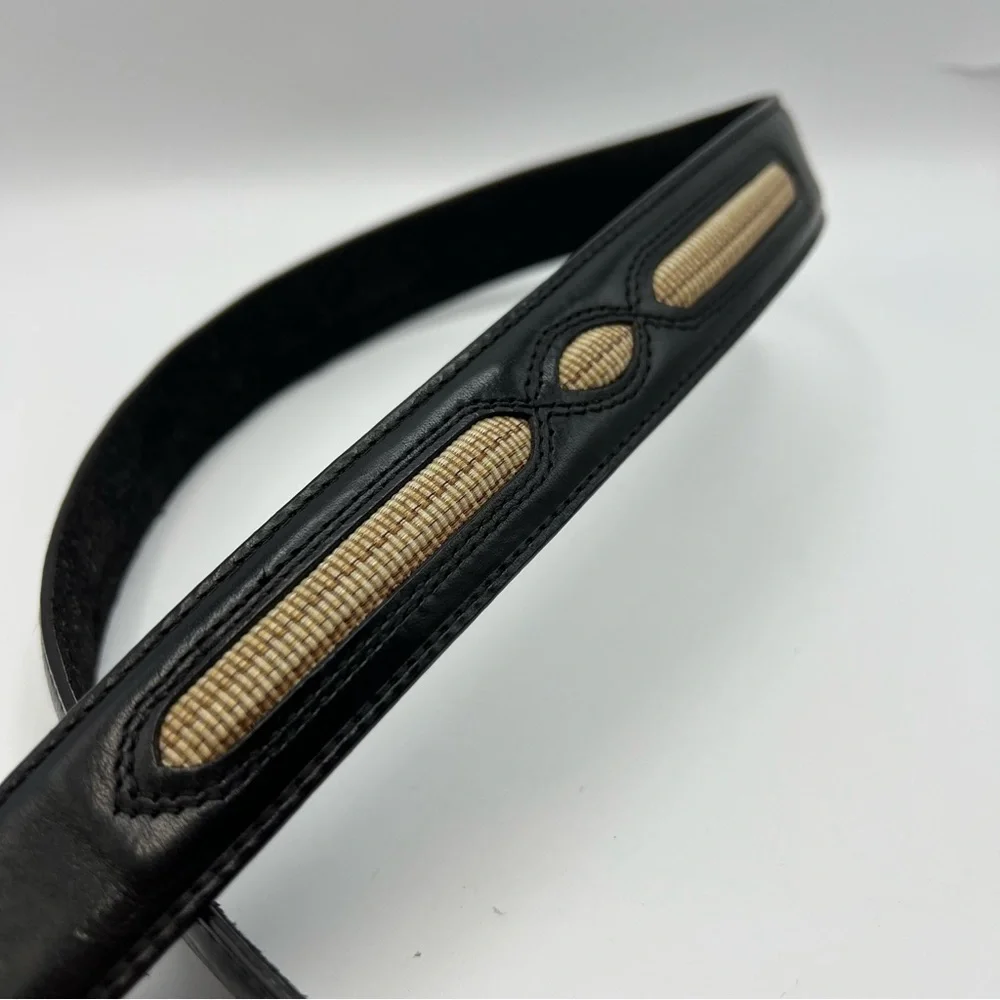 Men’s Black Brighton Leather Belt With Straw Detail See Photos Fo Measurements